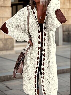NWT  Hooded Diamond Patten Cardigan Sweater with Long Sleeves,